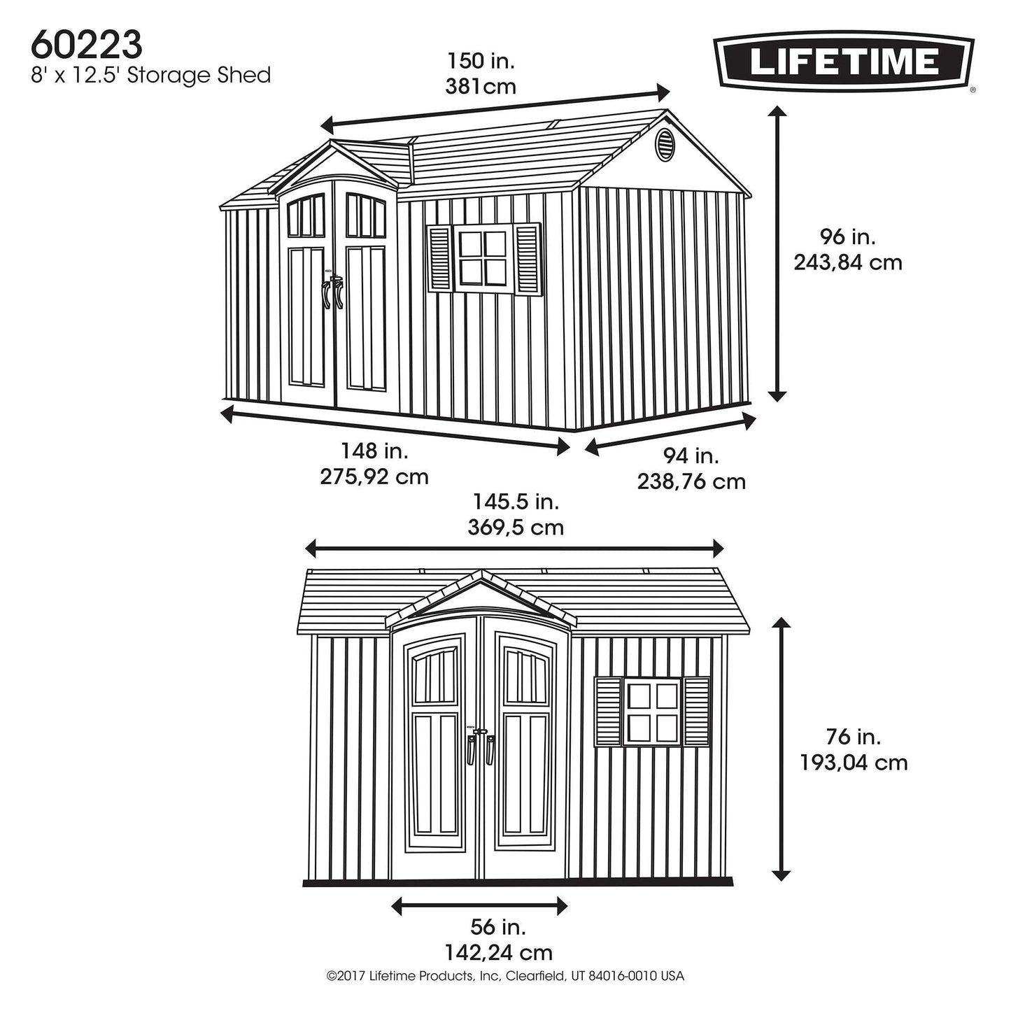 Lifetime Heavy Duty Single Entrance Plastic Shed 12.5x8ft