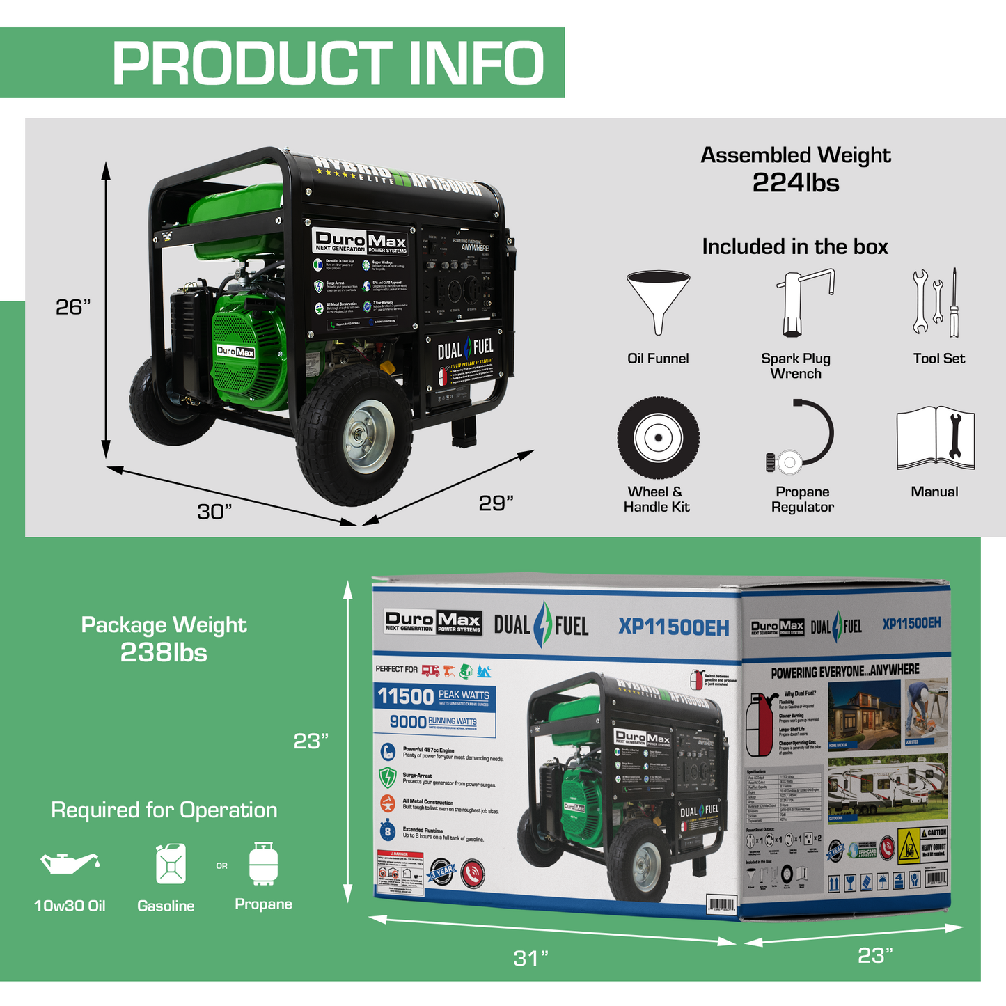 DuroMax XP11500EH Generator Electric Start Dual Fuel Hybrid Portable 11500Watt 457cc
